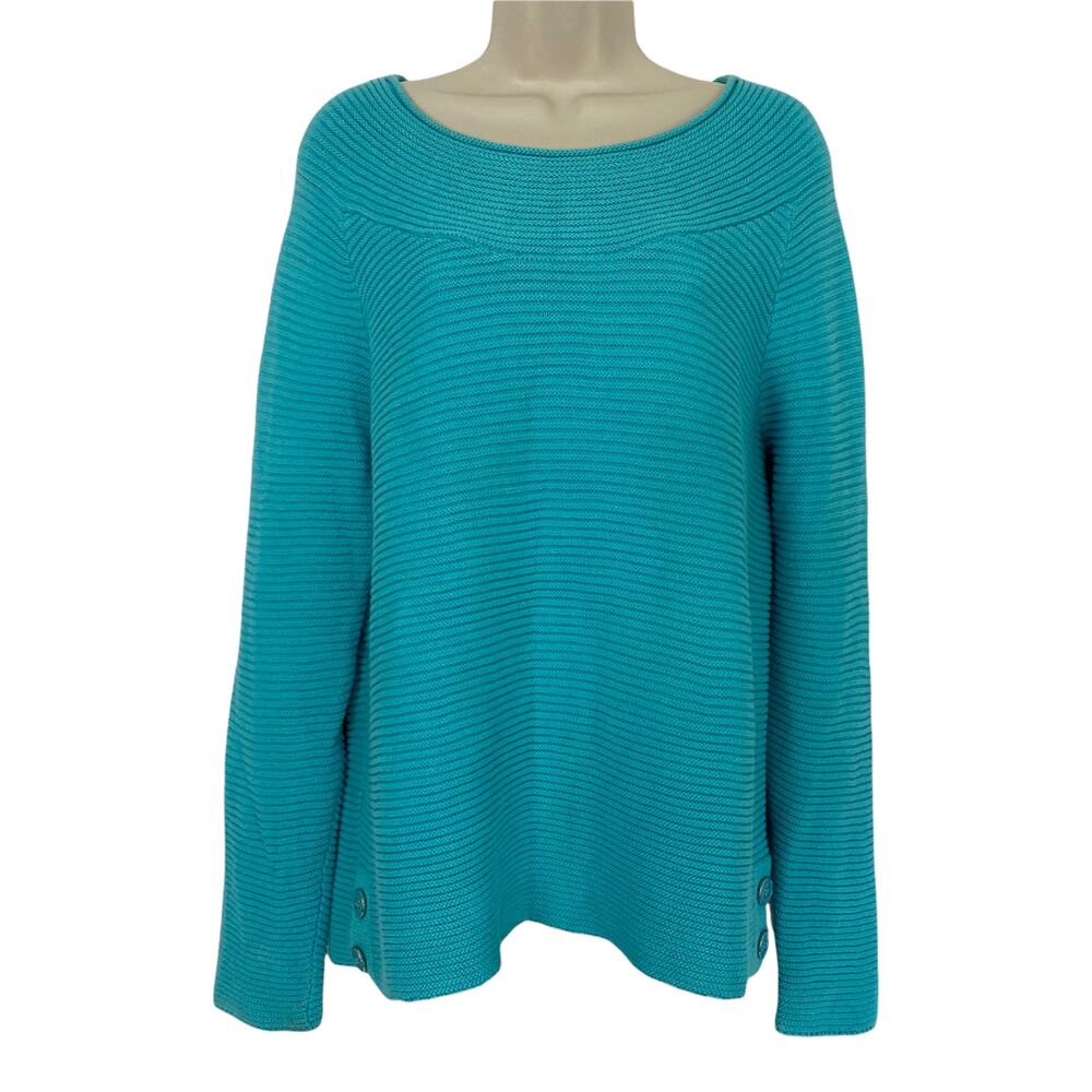 Talbots Sweater Womens Petite Medium MP PM Blue Boat Neck Long Sleeve Ribbed